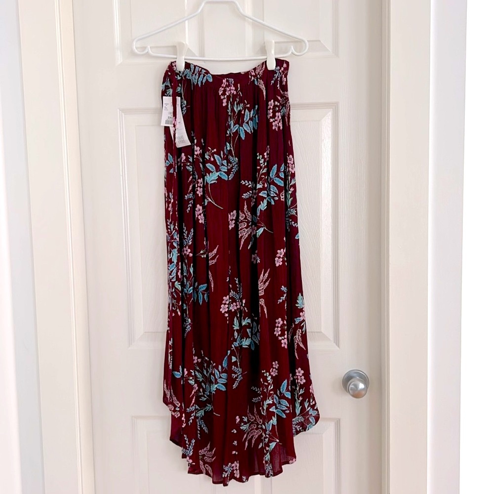 Patrons of Peace Floral Burgundy Slit Skirt